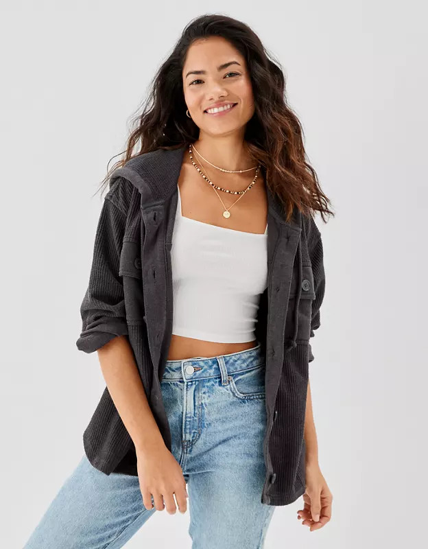 AE Oversized Button-Up Shacket | American Eagle Outfitters (US & CA)