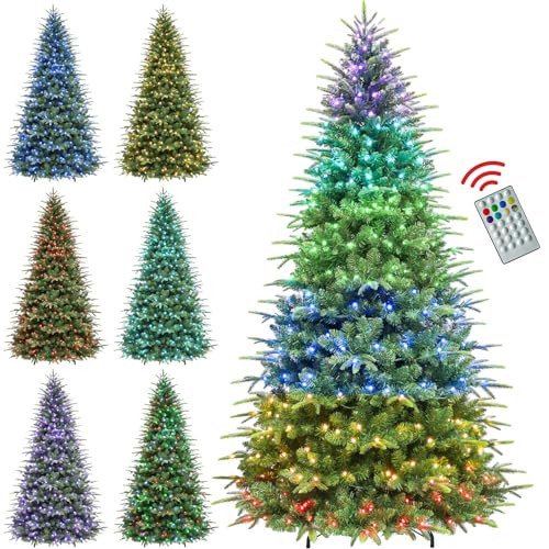7.5 ft Lighted Artificial Christmas Tree with Remote Control, 450 Multicolor RGB Lights, Artificial Hinged Christmas Tree with 1948 PE&PVC Branch Tips for Home, Decor, 15 Modes | Amazon (US)