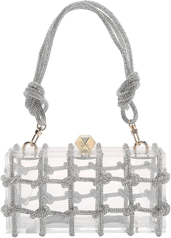 DJBM Clear Acrylic Clutch Sparkle Rhinestone Evening Bag Glitter Crystal-Embellished Rope Knot Ha... | Amazon (US)