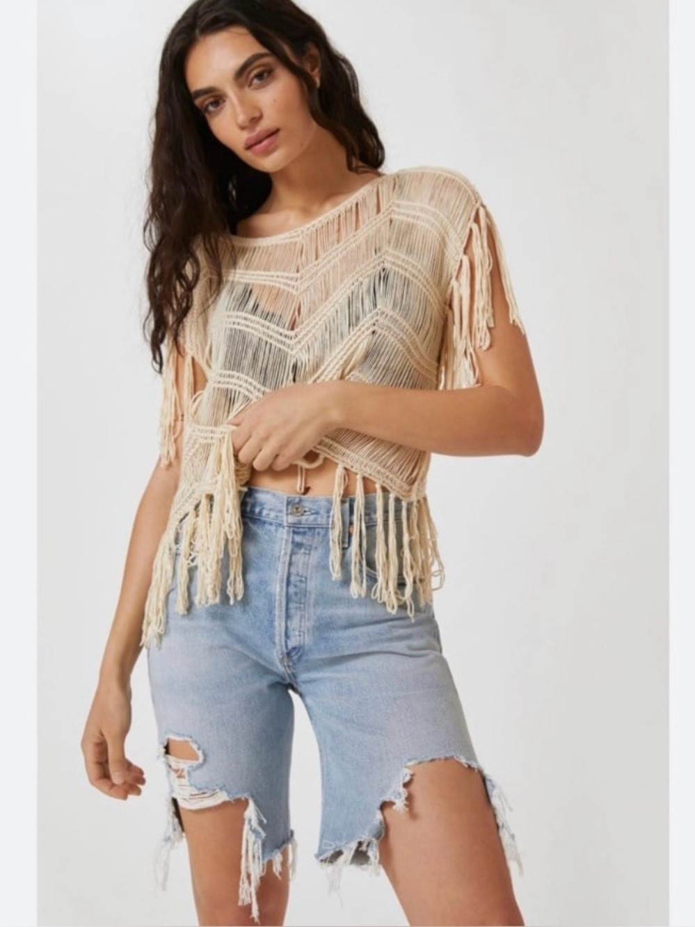 Anthropologie Ivory Macrame Fringe Poncho Top Boho Crochet Festival Coverup OS | Poshmark
