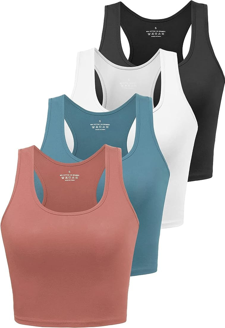 Joviren Cotton Workout Crop Tank Top for Women Racerback Yoga Tank Tops Athletic Sports Shirts Ex... | Amazon (US)