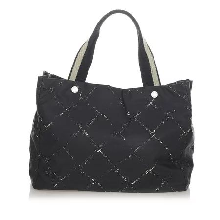 Pre-Owned Chanel Old Travel Line Tote Bag Nylon Fabric Black | Walmart (US)