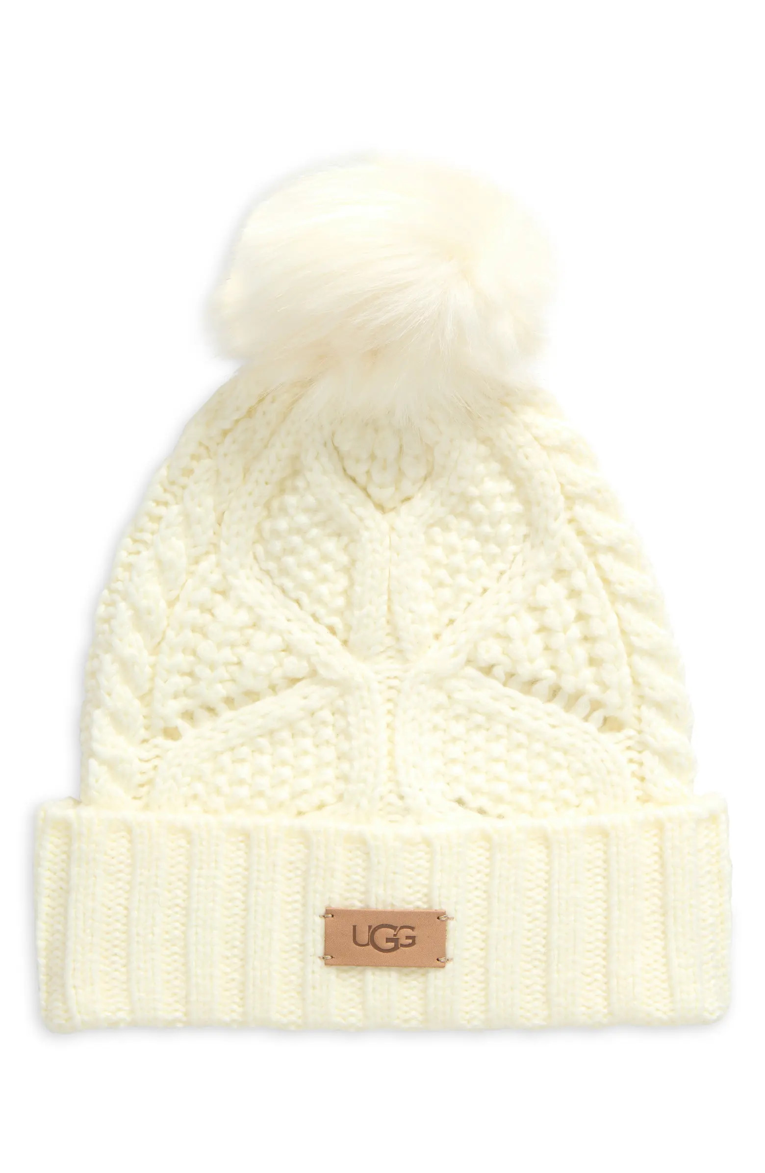 Faux Fur Pompom Cable Knit Beanie | Nordstrom