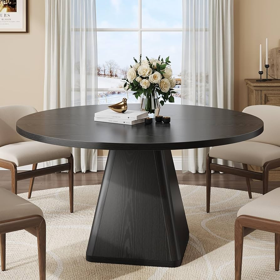 47 Inch Round Dining Table for 4-6, Circle Kitchen Table with Thickened Tabletop, Modern Dining R... | Amazon (US)
