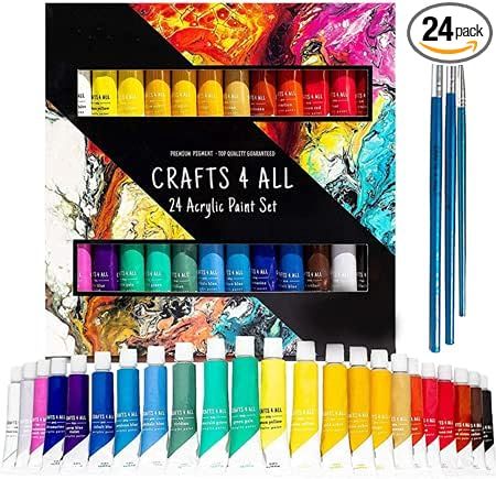 Acrylic Paint Set for Adults and Kids - 24 Pack of 12mL Paints with 3 Art Brushes, Non-Toxic Craf... | Amazon (US)