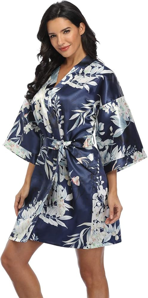 Women's Pure Short Silky Robes Bridesmaid Bride Party Satin Robes Sleepwear | Amazon (US)