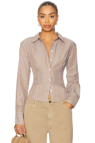 Ellie Button Up Top in Brown Stripe | Revolve Clothing (Global)