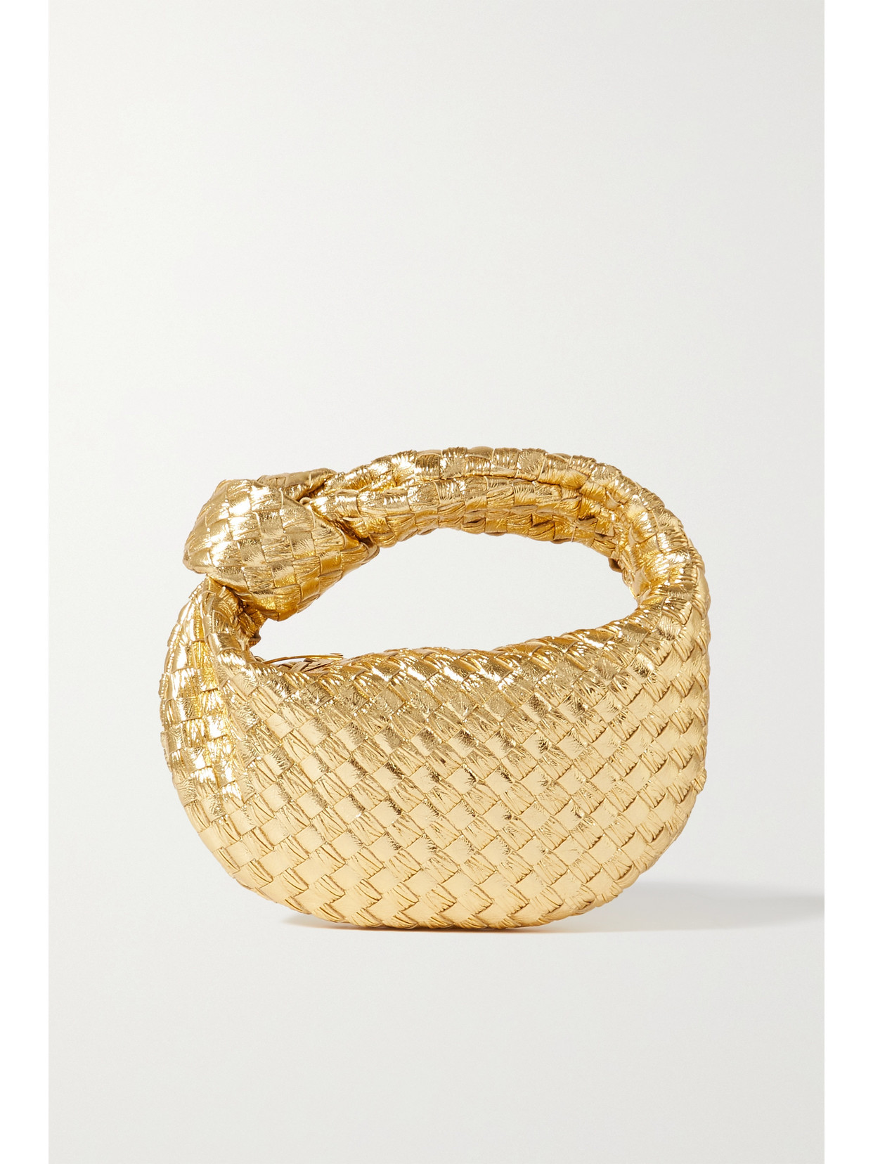 Bottega Veneta - Jodie Mini Knotted Intrecciato Metallic Leather Shoulder Bag - Gold | NET-A-PORTER (US)