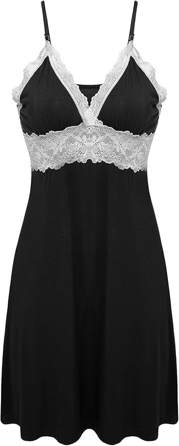 Ekouaer Sleepwear Womens Chemise Nightgown Full Slip Lace Lounge Dress | Amazon (US)