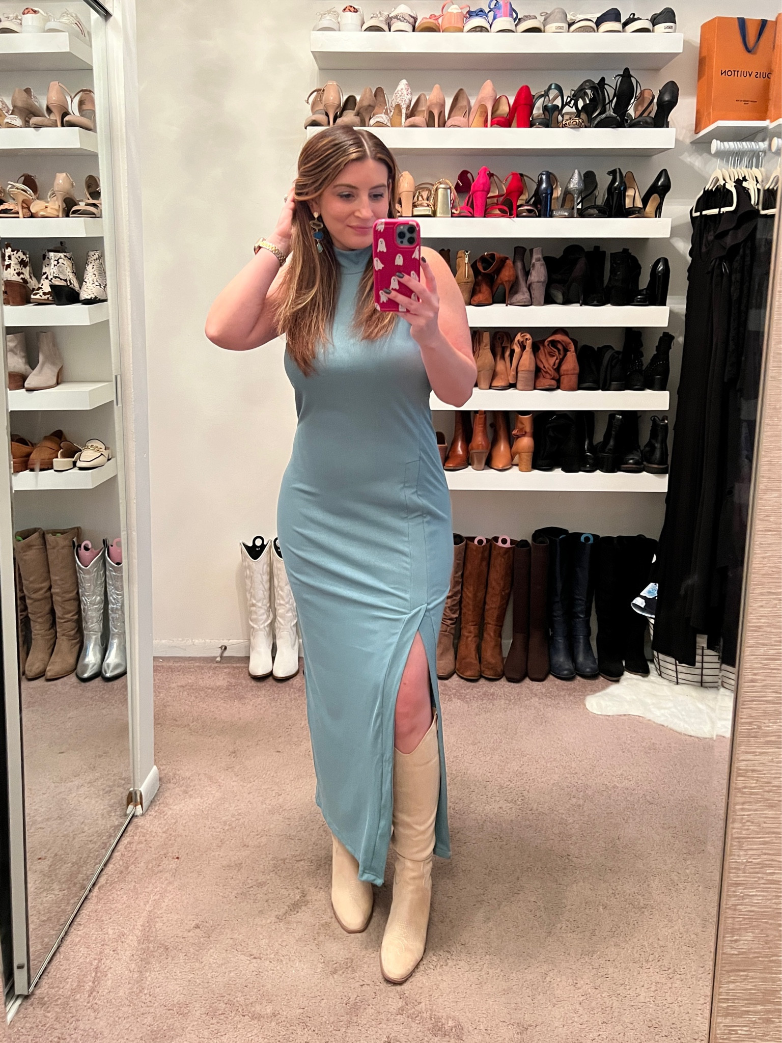 maxi dress with tall boots Easy Fall Outfit Idea: Maxi Dress and Knee High Boots  Sarah Christine