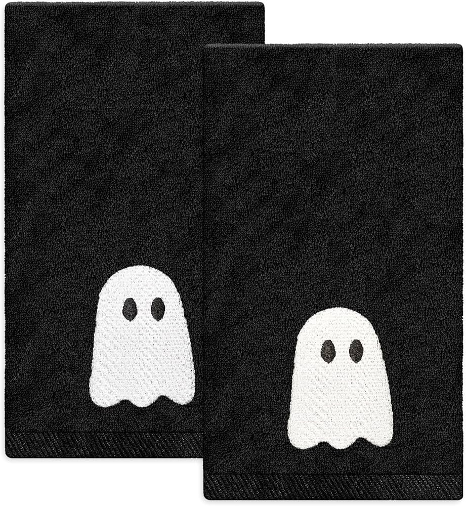 2 Pack Halloween Hand Embroidered Black White Ghost Cotton Dish Towel for Bathroom Hand Drying Ki... | Amazon (US)