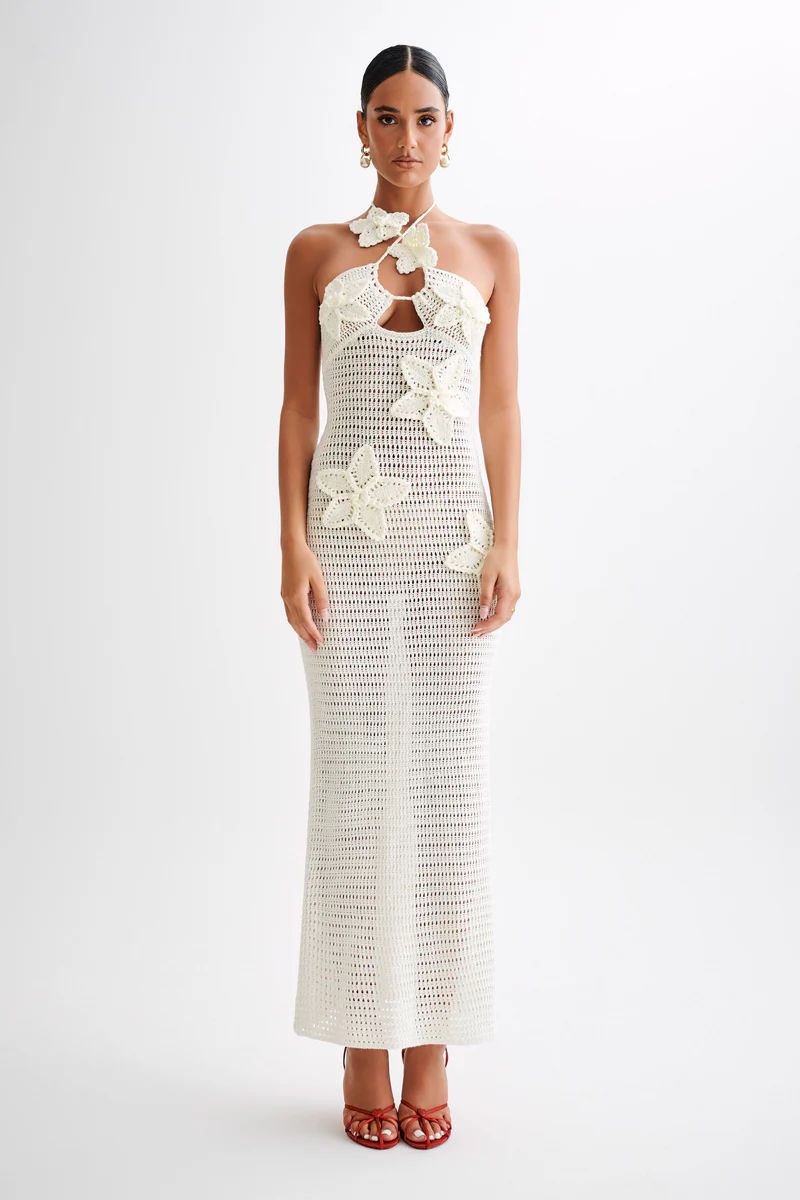 Kyla Floral Crochet Maxi Dress - Ivory | MESHKI US