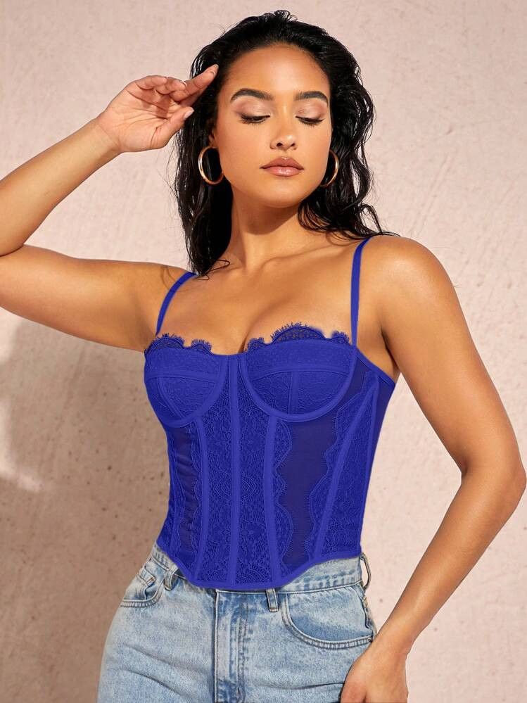 Silquee Women's Slim Fit Lace Splicing Mesh Camisole | SHEIN