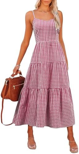 ANRABESS Womens Summer Midi Dresses Casual Striped Plaid Sleeveless Flowy Maxi Dress 2026 Beach V... | Amazon (US)