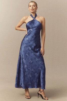BHLDN Selma Halter-Neck High-Shine Satin Maxi Dress | Anthropologie (US)