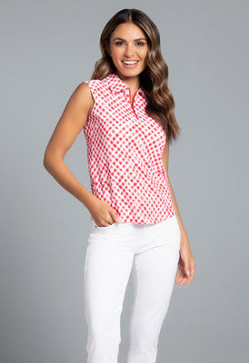 Gingham Check Print Sleeveless Polo | IBKUL