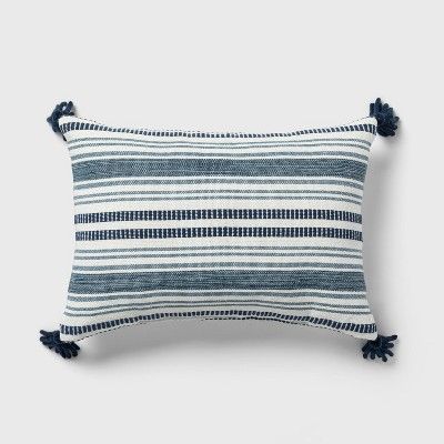 Oblong Stripe Decorative Throw Pillow Cream/Navy - Threshold&#8482; | Target