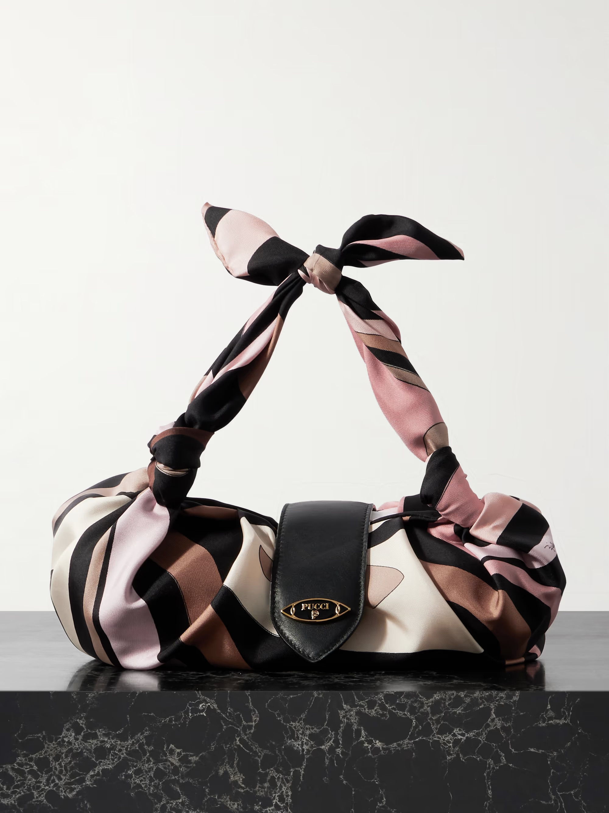 Leather-trimmed knotted printed silk-twill shoulder bag | NET-A-PORTER (US)