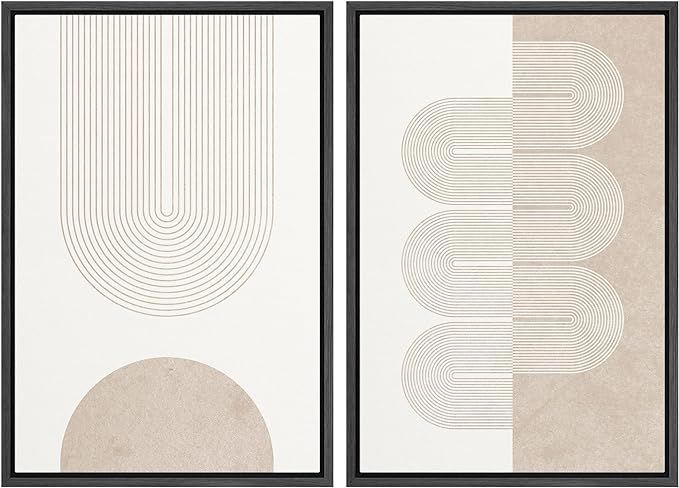MUDECOR Framed Canvas Print Wall Art Set Pastel Tan White Geometric Wave Ribbons Abstract Shapes ... | Amazon (US)
