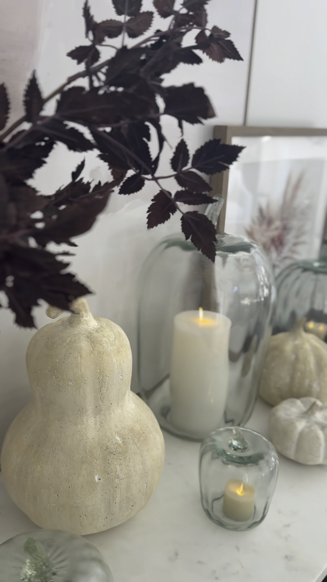 My fall console for this year 🎃🍁🤎✨

I used glass and terracotta pumpkins and goards I’ve collected throughout the years to get this look. I love using flameless candles for an added glow ✨

Most of these items are on sale right now for a limited time🍁🤎

Pottery Barn Fall | Terracotta Pumpkins | glass pumpkins | target decor | studio McGee decor | afloral plum stems | fall console | fall inspo 

#LTKHome #LTKSeasonal #LTKVideo