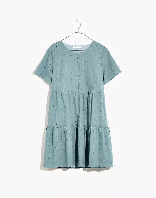 Plus Embroidered Eyelet Button-Front Tiered Mini Dress | Madewell