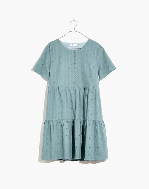 Plus Embroidered Eyelet Button-Front Tiered Mini Dress | Madewell