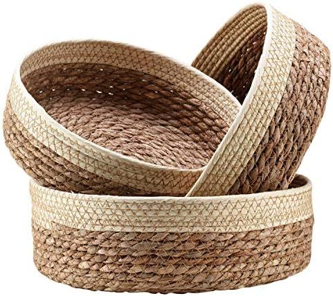 Unistyle Seagrass Woven Basket Tray Set 3 Rattan Woven Baskets for Organizing Wicker Fruit Basket... | Amazon (US)