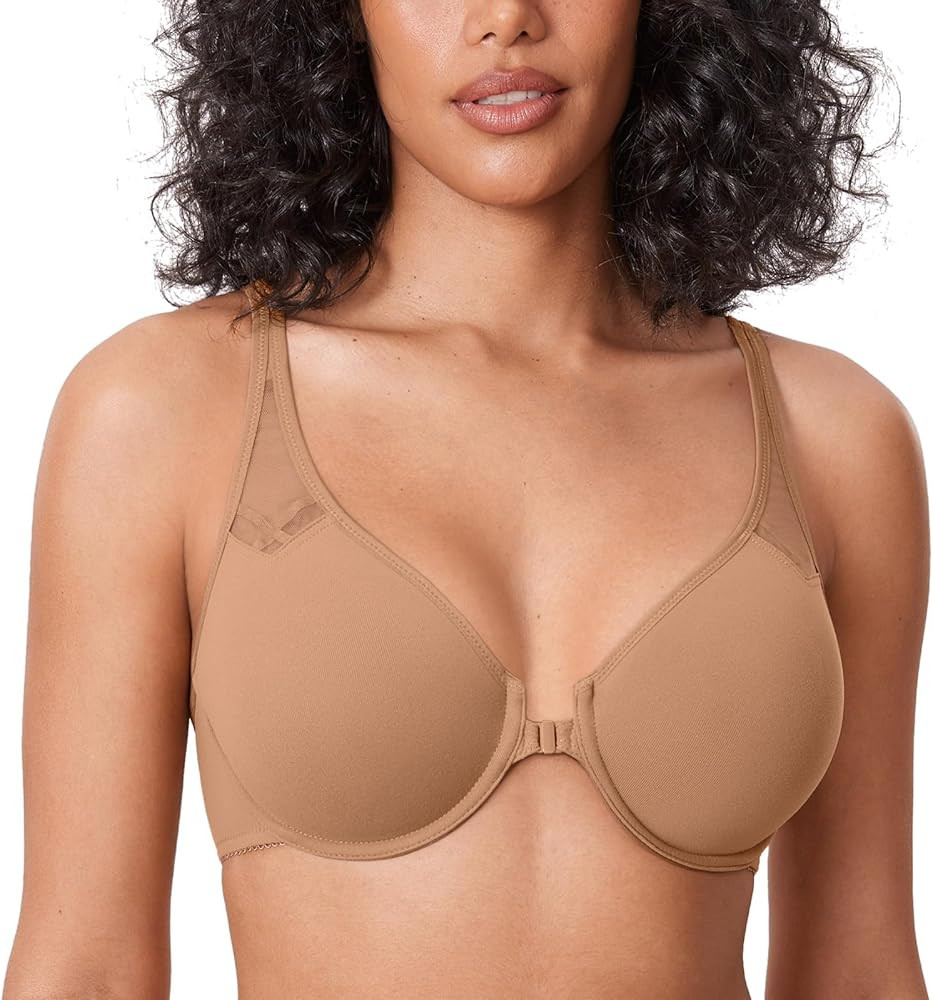 DELIMIRA Women's Front Closure Racerback Bras Plus Size Full Coverage Supportive Underwire Plunge... | Amazon (US)