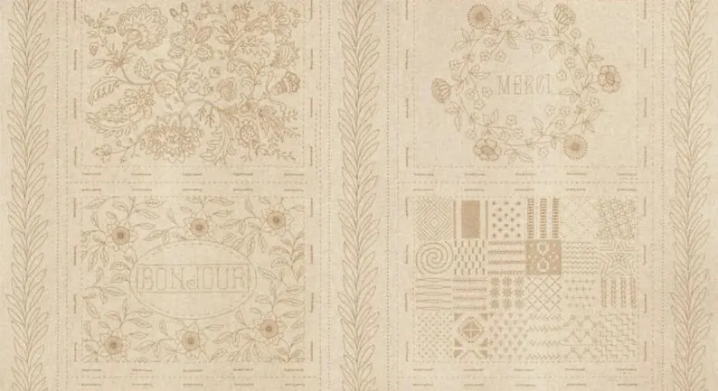 FRENCH GENERAL Boneur De Jour Roche/neutral Linen Panel 15L Embroidery Sampler Hand Stitching at ... | Etsy (US)