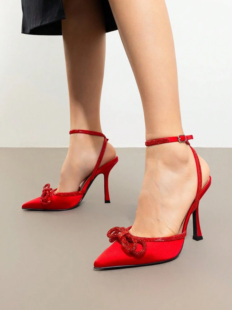 Women's Rhinestone Ankle Strap High Heels Destiny Closed Toe Strappy Heels Sexy  Pumps Wedding Br... | SHEIN