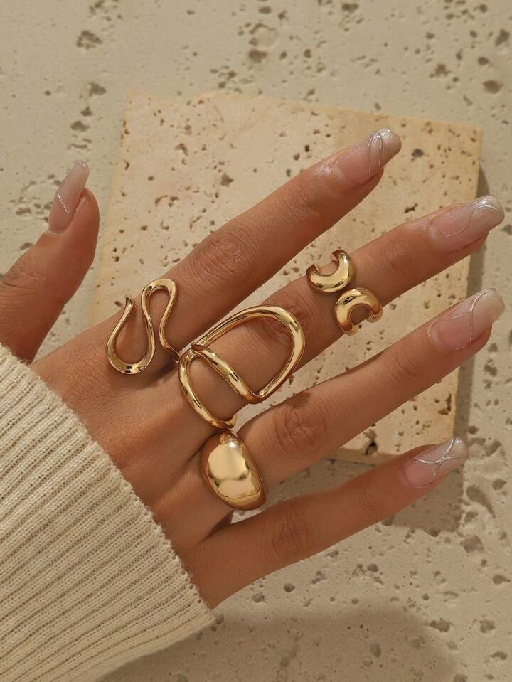 Moonfan 4pcs Minimalist Asymmetrical Line Design Rings, Best Friend Gift For Women | SHEIN USA | SHEIN