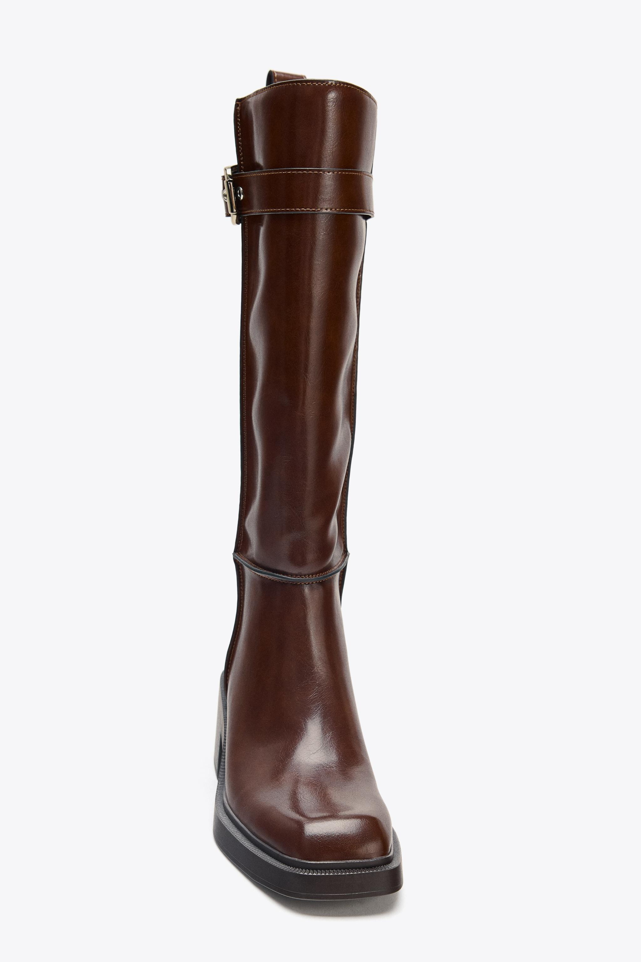 CONTRAST TOPSTITCH KNEE-HIGH BOOTS | Zara UK