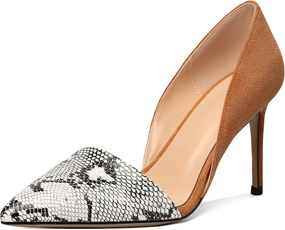 AUMOTED Women Stiletto Heels Snakeskin Slip On Pointed Toe Pumps Closed Toe High Heel Dress Shoes... | Amazon (US)