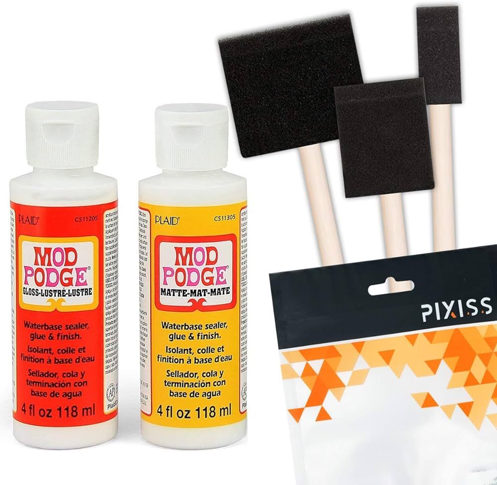 Mod Podge Decoupage Starter Kit, Gloss and Matte Medium with 3 Pixiss Foam Brushes, Waterproof fo... | Amazon (US)