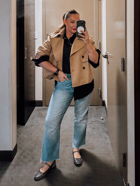 Darker spring days. Cropped trench. Studded flats. Mary Jane’s. High street style. Style for less. Affordable style. Linen shirt. 

#LTKfindsunder100 #LTKmidsize #LTKover40