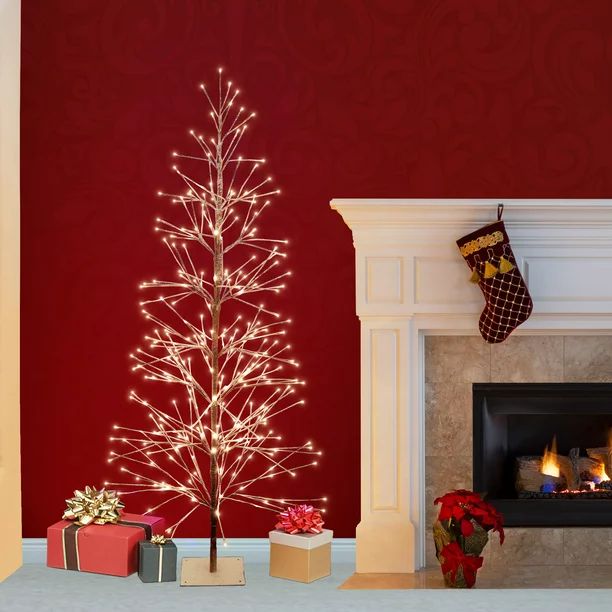 Alpine Corporation 71-Inch Frosty Brown Christmas Tree with Warm White LED Lights - Walmart.com | Walmart (US)