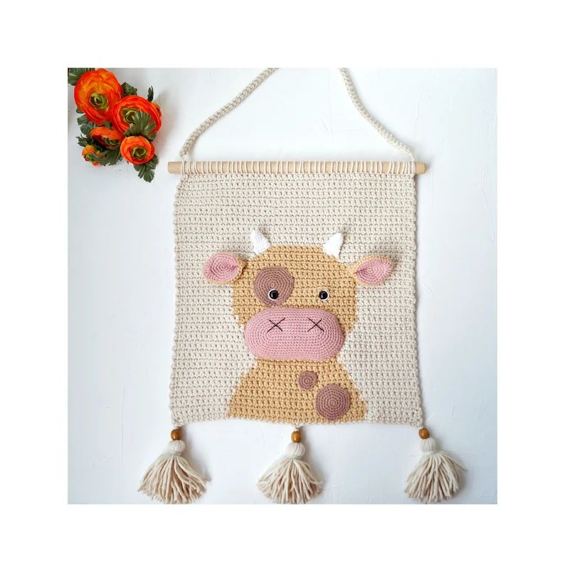 Cow crochet wall hanging for nursery Baby farm animal nursery | Etsy | Etsy (US)