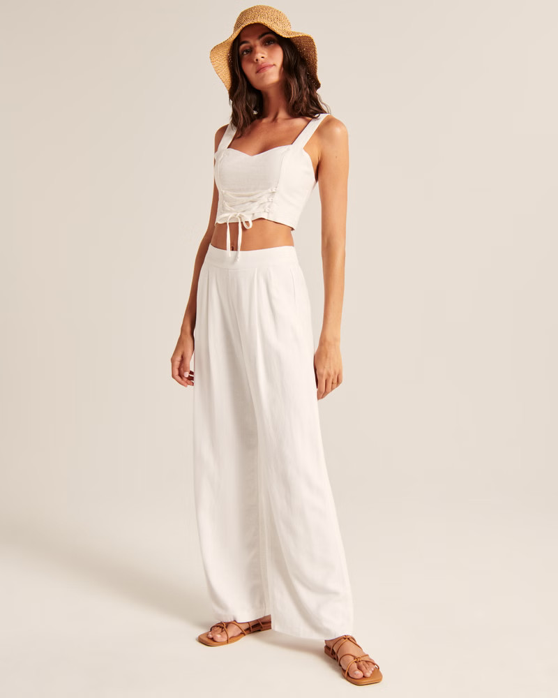 Women's Linen-Blend Pull-On Wide Leg Pants | Women's The A&F Getaway Shop | Abercrombie.com | Abercrombie & Fitch (US)