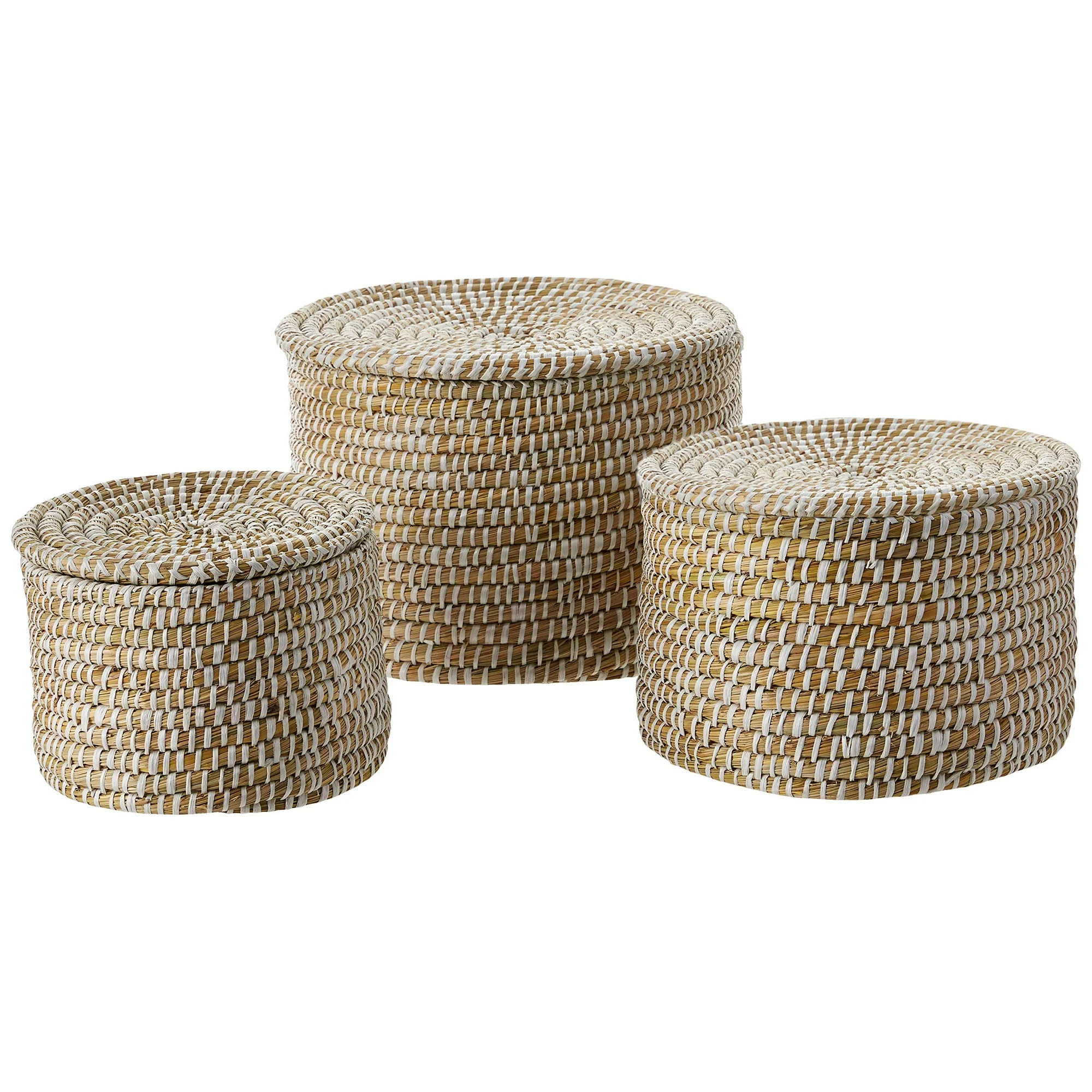 Creative Co-Op Whitewashed Woven Seagrass Baskets with Lids (Set of 3 Sizes) | Walmart (CA)