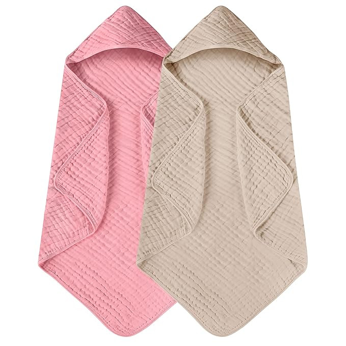 Yoofoss Hooded Baby Towels for Newborn 2 Pack 100% Muslin Cotton Baby Bath Towel with Hood for Ba... | Amazon (US)