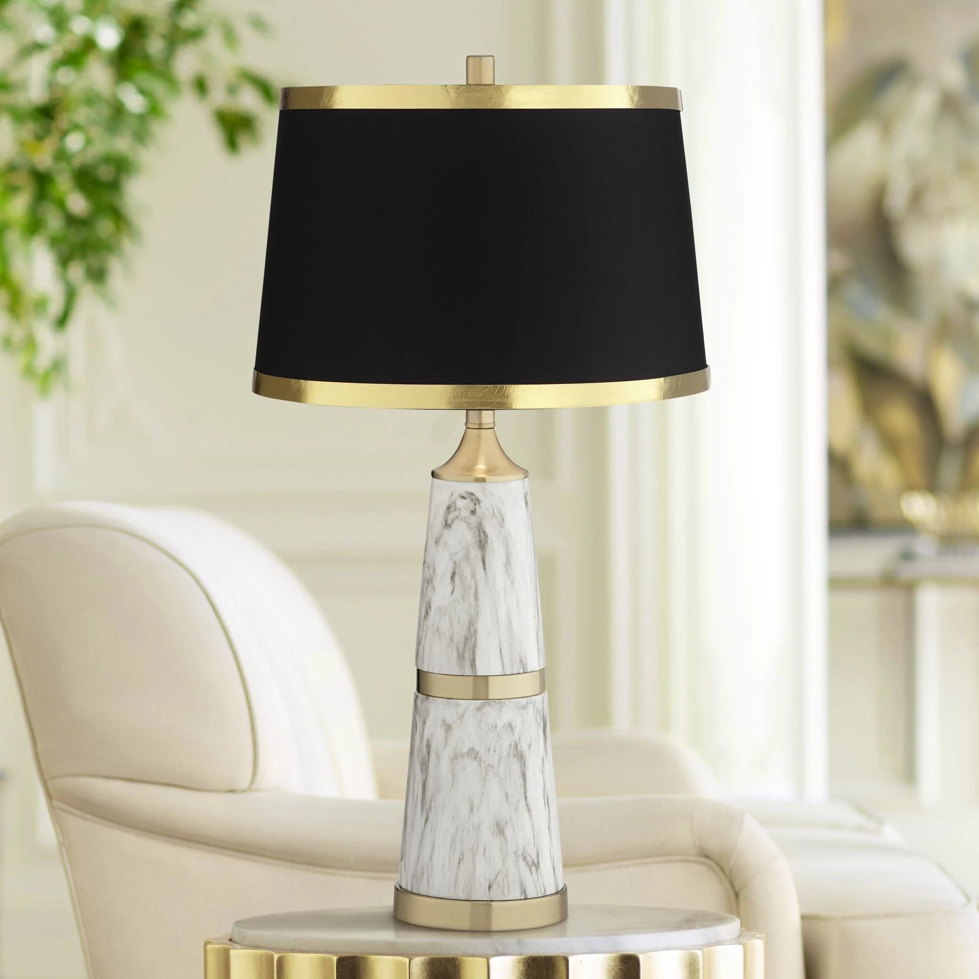 Possini Euro Design Modern Luxury Table Lamp 29" Tall White Faux Marble Gold Finish Metal Black D... | Walmart (US)