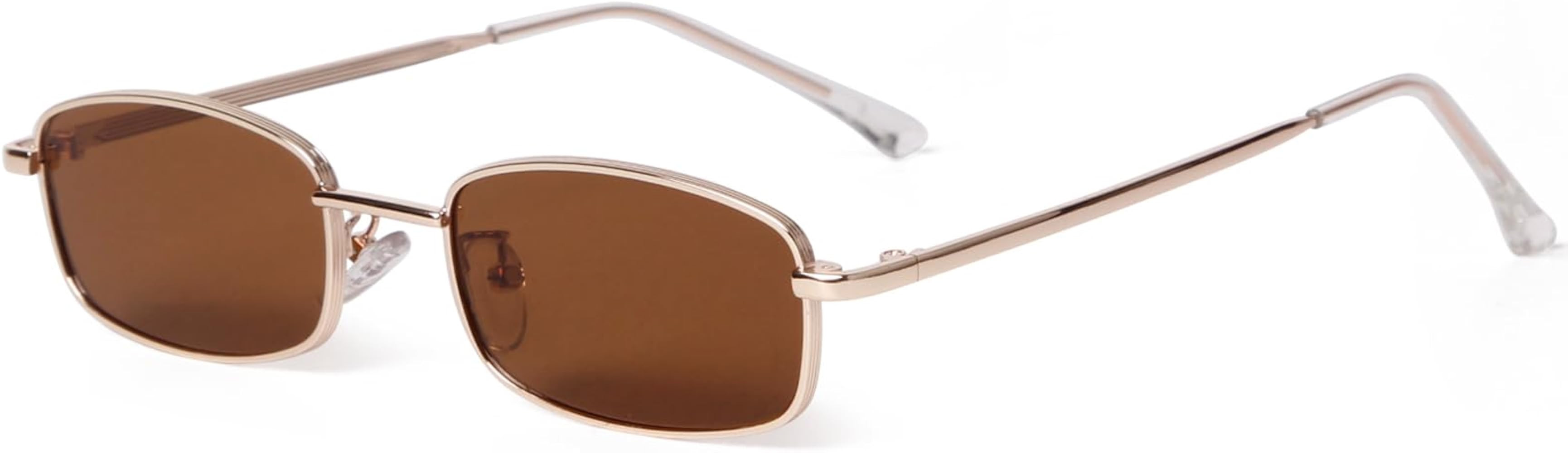 Retro Narrow Rectangle Sunglasses for Women Men Vintage 90s Small Metal Frame Square Glasses | Amazon (UK)