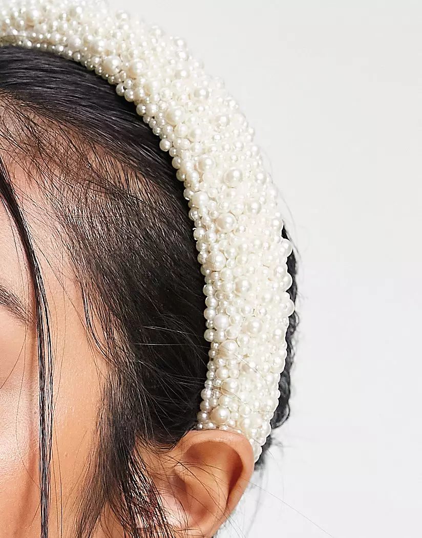 ASOS DESIGN padded headband in all over pearl design | ASOS (Global)