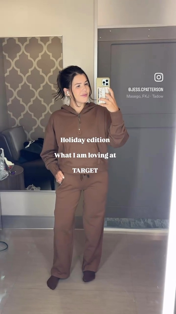 Loving all the holiday colors I am seeing at target this week 🎄 I feel like the brown set is perfect for thanksgiving weekend, chilling at home. All 3 sweaters would be SO cute with a skirt or layered with a dress and boots ✨ comment TARGET if you’d like links to any of these 🤍 #targetstyle #target #targetfashion #affordablefashion #momlife #momfashion #holidayfashion