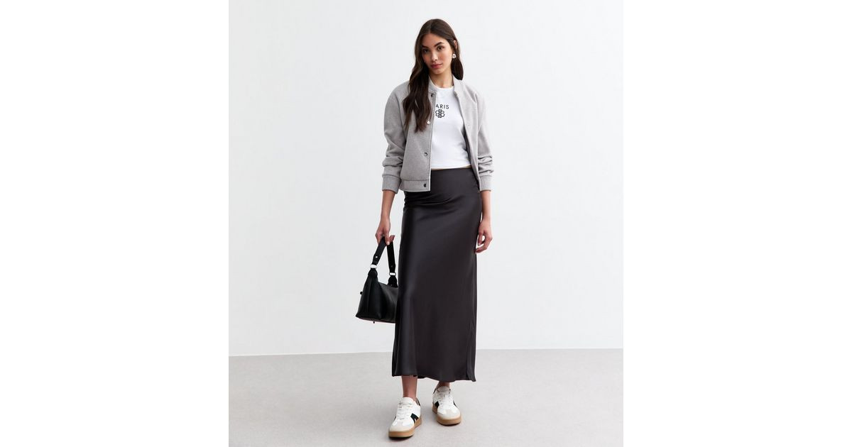 Black Satin Midi Skirt | New Look | New Look (UK)
