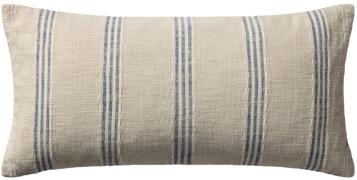 Lincoln Pillow PMH-0077 Natural/Blue Cotton Striped | Rugs Direct