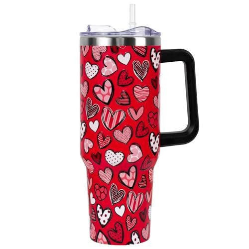 Zbnisiw Valentines Gifts 40 oz Tumbler with Handle and Straw Lid,Cute Valentine's Gift for Her Women Girlfriend Wife Red Love Hearts Vacuum Insulated Leak Proof Stainless Steel Coffee Cup Mug | Amazon (US)