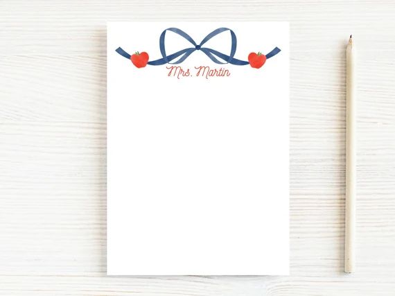 Personalized Teacher Bow Notepad School Apple Notepad | Etsy | Etsy (US)