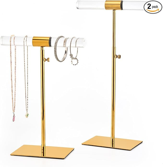 Set of 2 Acrylic Display Stand Jewelry Towers Stands Stainless Steel Adjustable Height Long Neckl... | Amazon (US)