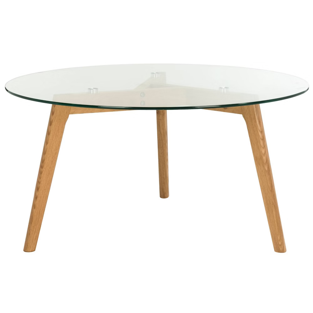 Marjoram Round Glass Coffee Table - Clear / Oak - Safavieh | Target